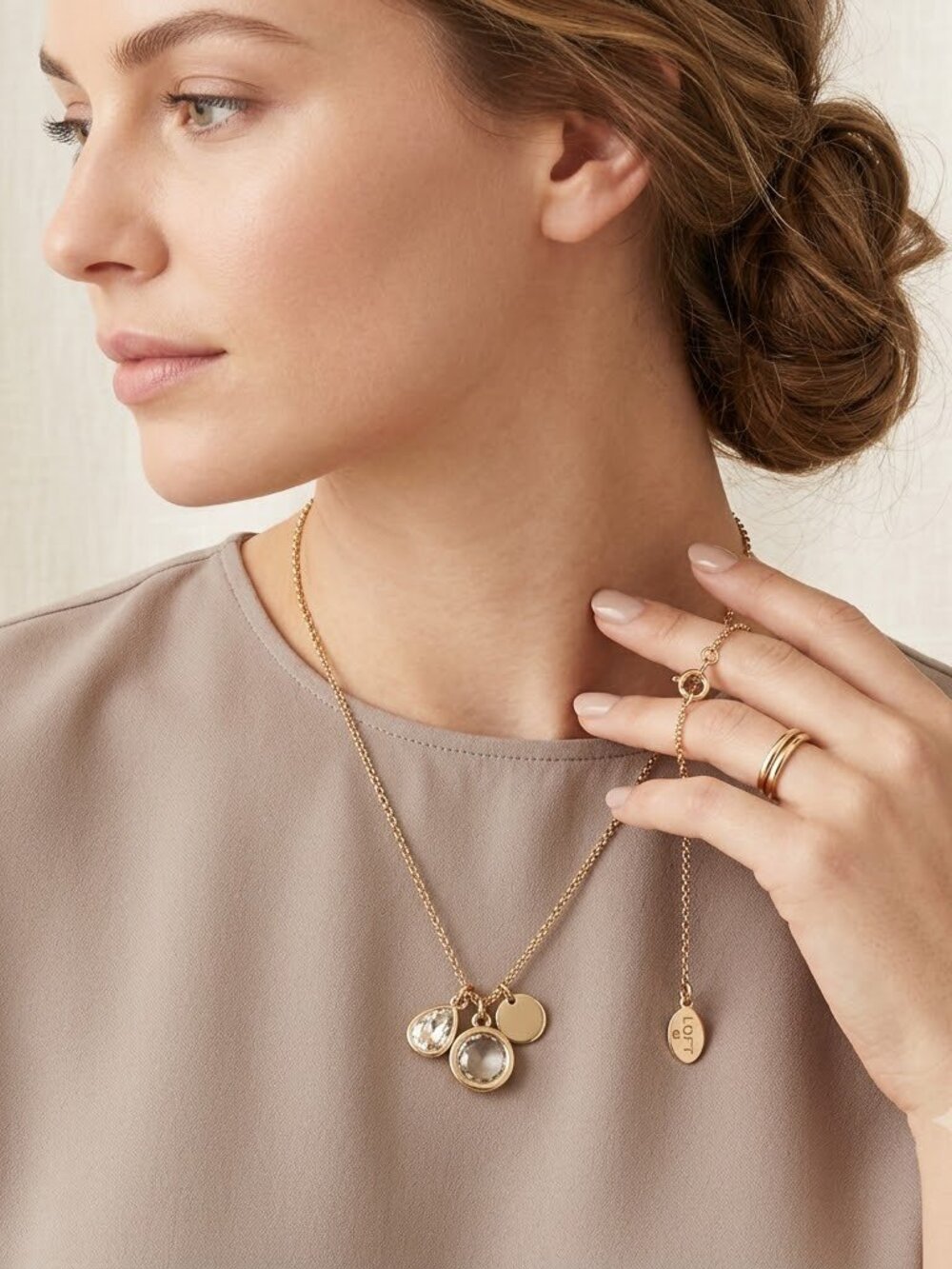 Loft necklace gold tone with triple charms charm necklace